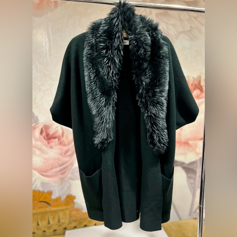 Calvin Klein, Black, Size Medium, Faux Fur Cardigan